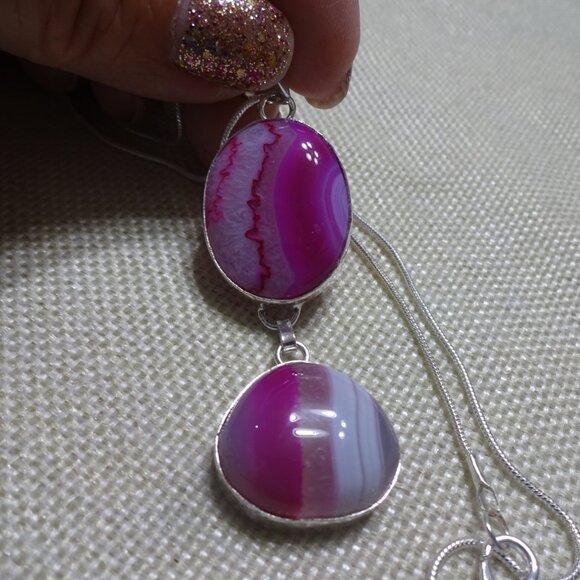 Gorgeous PINK BOTSWANA AGATE Handmade Sterling Pendant/Chain #142C - Picture 3 of 3